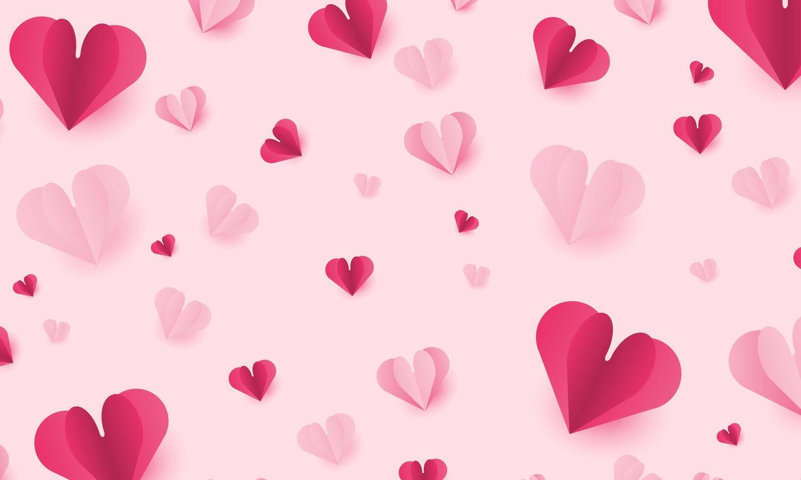 carta elementi nel forma di cuore volante su rosa sfondo., contento San Valentino giorno carta cuori, compleanno saluto carta vettore design.
