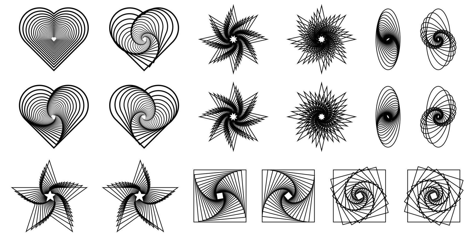 geometrico astratto fiore forma impostare, stella figura vettore icona kit, impaurito retrò brutale minimo arte. semplice Memphis y2k elementi collezione, floreale griglia piatto bauhaus modello. astratto fiore le forme