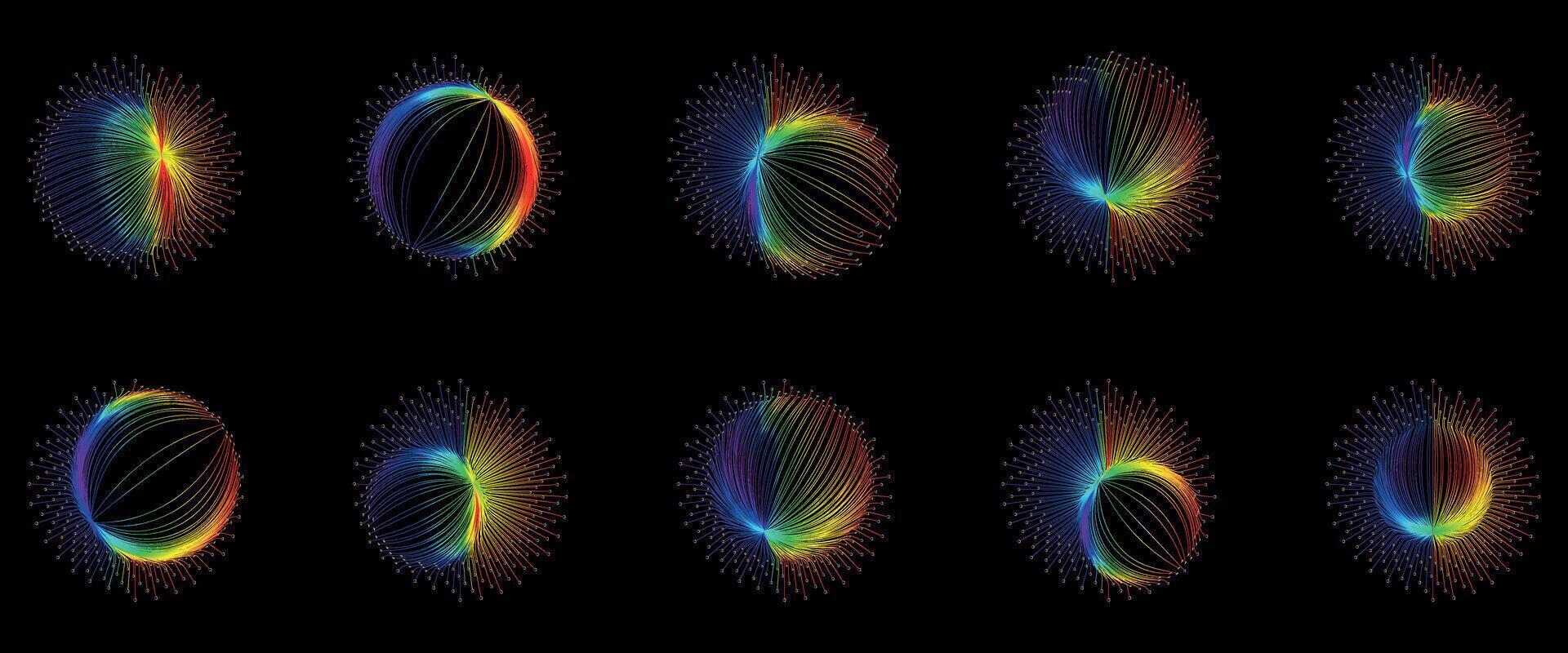 raggiante neon arcobaleno fiori figure nel il modulo di fiori vettore