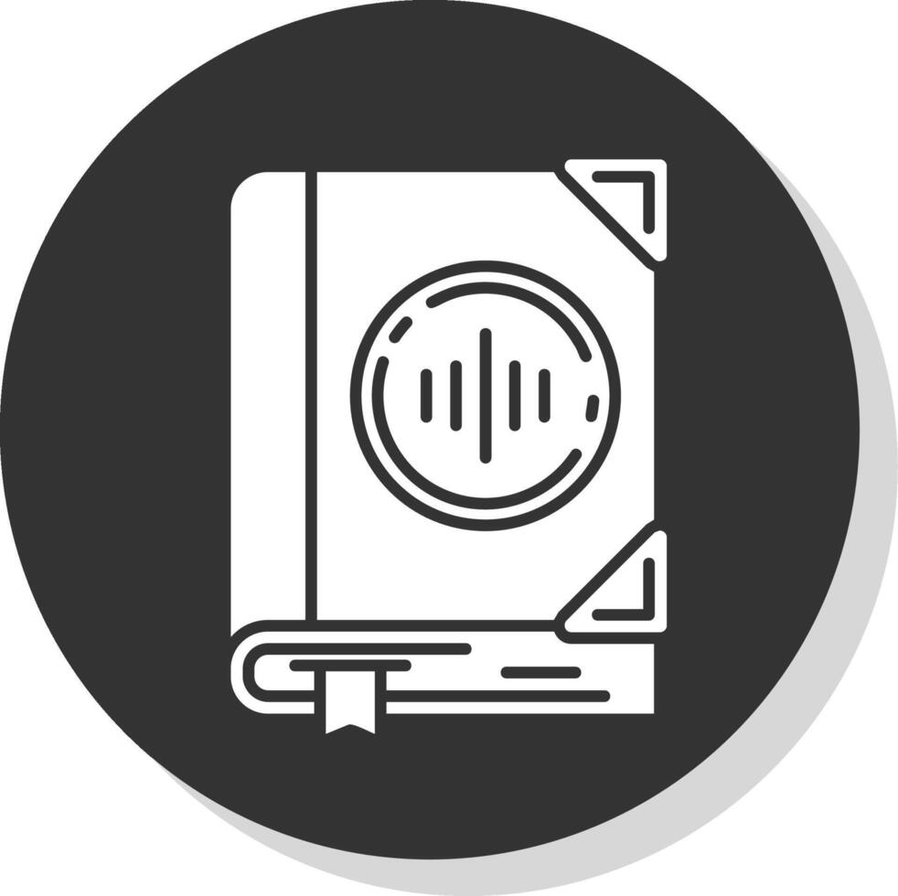 Audio libro glifo grigio cerchio icona vettore