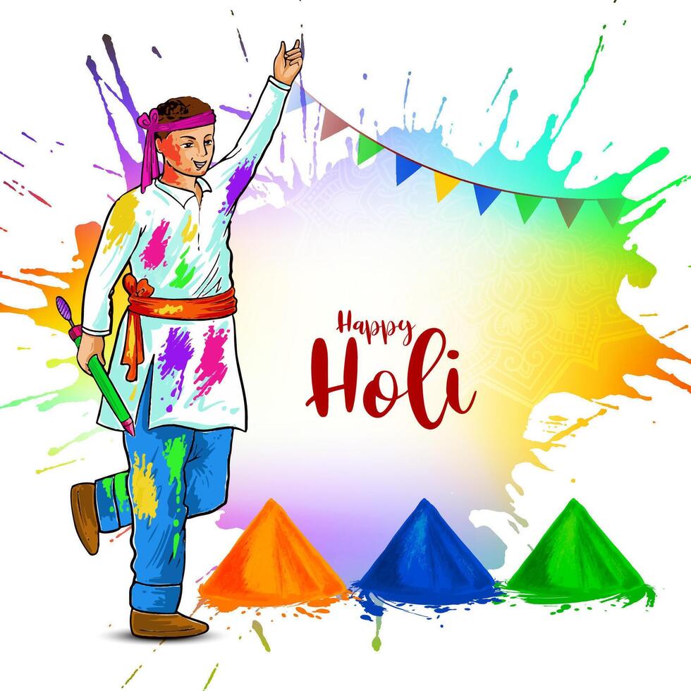 contento holi culturale indiano Festival di colori celebrazione saluto carta vettore