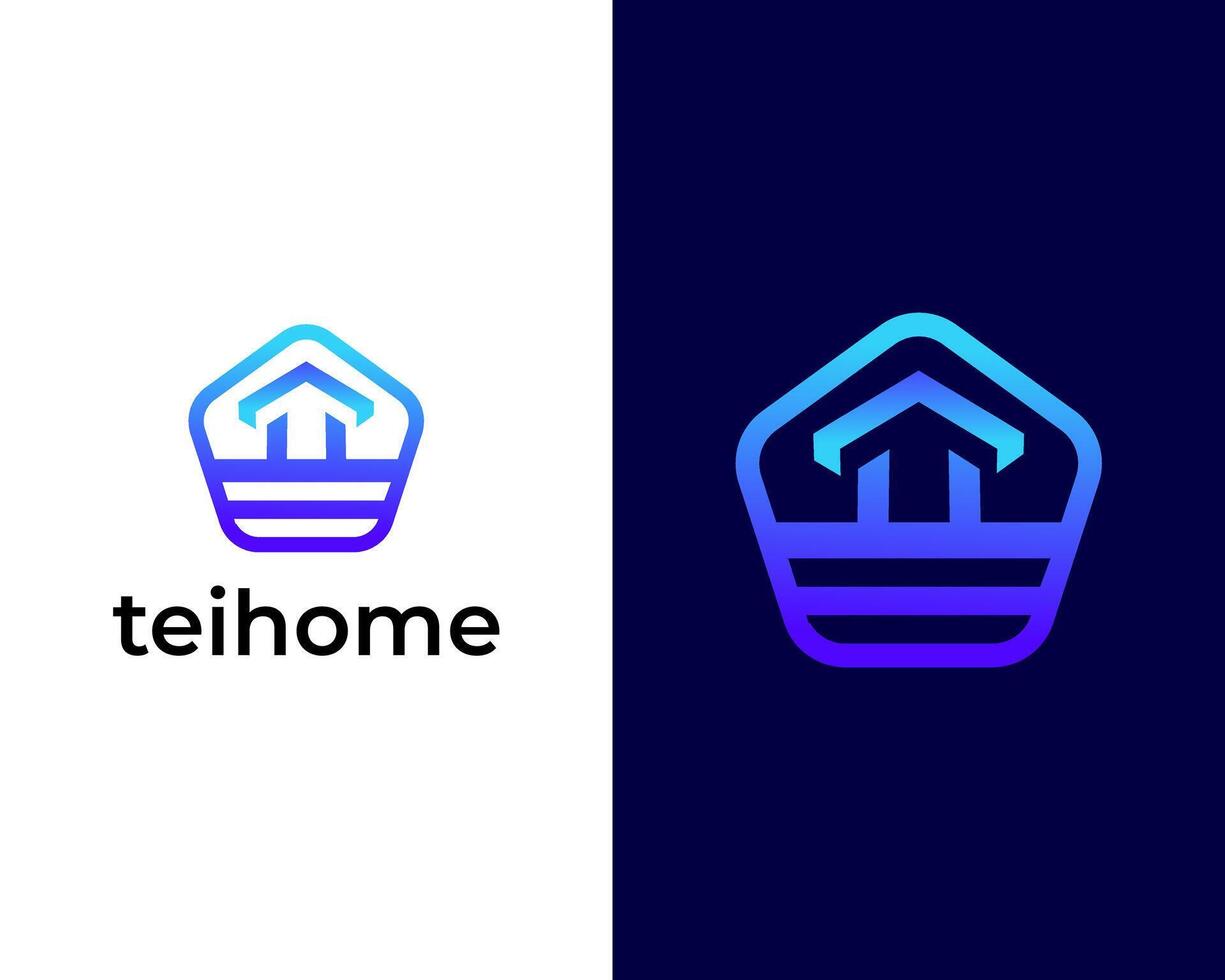 moderno colorato casa con freccia icona moderno attività commerciale e App logo design modello vettore