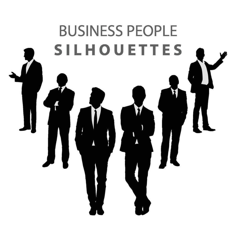 attività commerciale persone in piedi, silhouette di attività commerciale persone icona. vettore
