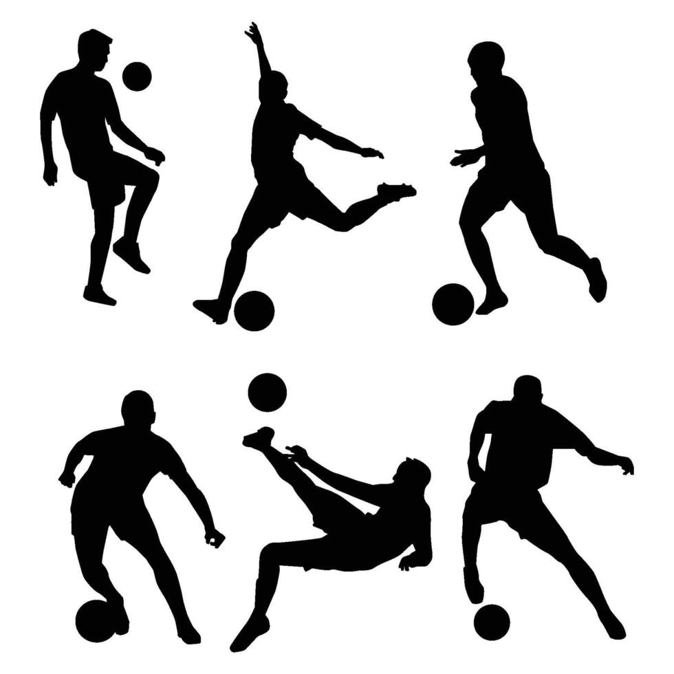 silhouette calcio collezione, giocando calcio icone collezione vettore