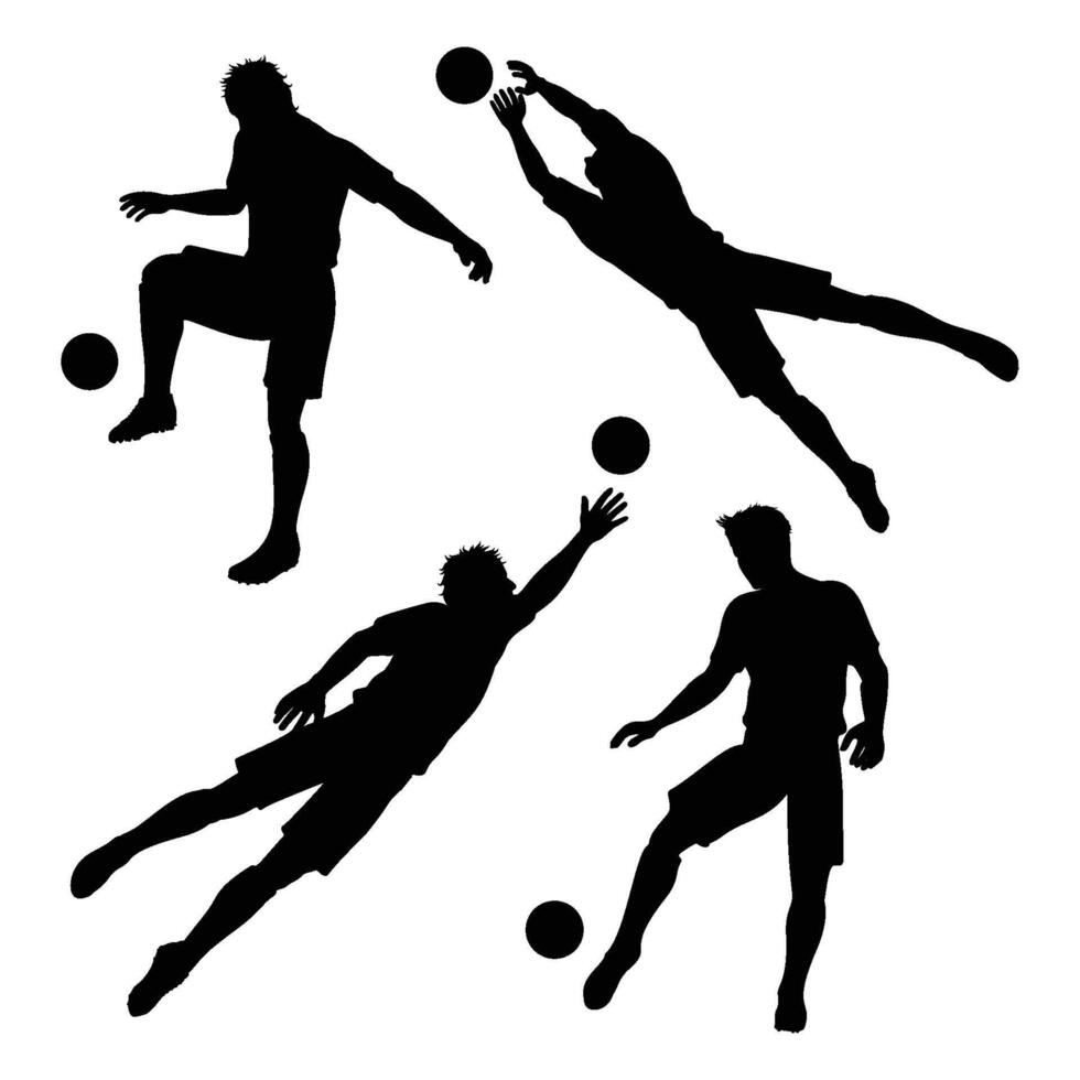 silhouette calcio collezione, giocare calcio icone vettore