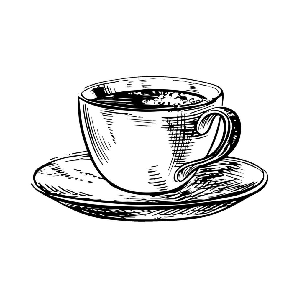 un' tazza di caffè, nero e bianca vettore illustrazione. per confezione, loghi e etichette. per striscioni, volantini, menu e manifesti.