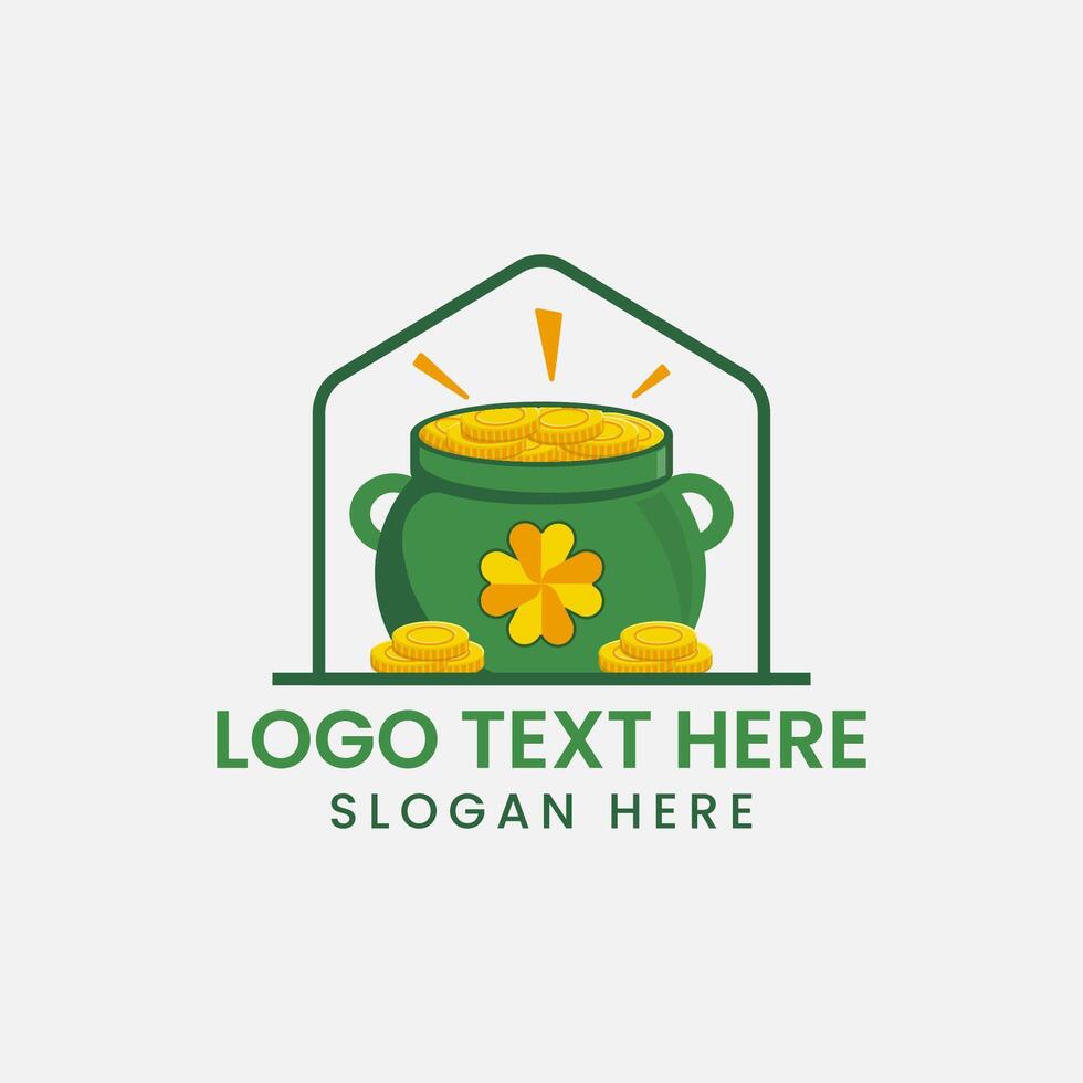 piatto logo design pentola di oro st. Patrick giorno Tesoro con monete vettore illustrazione