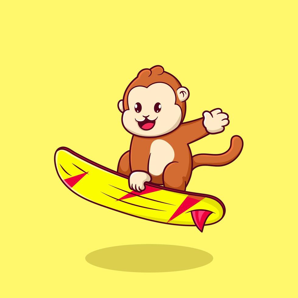 gratuito vettore carino scimmia giocando Surf
