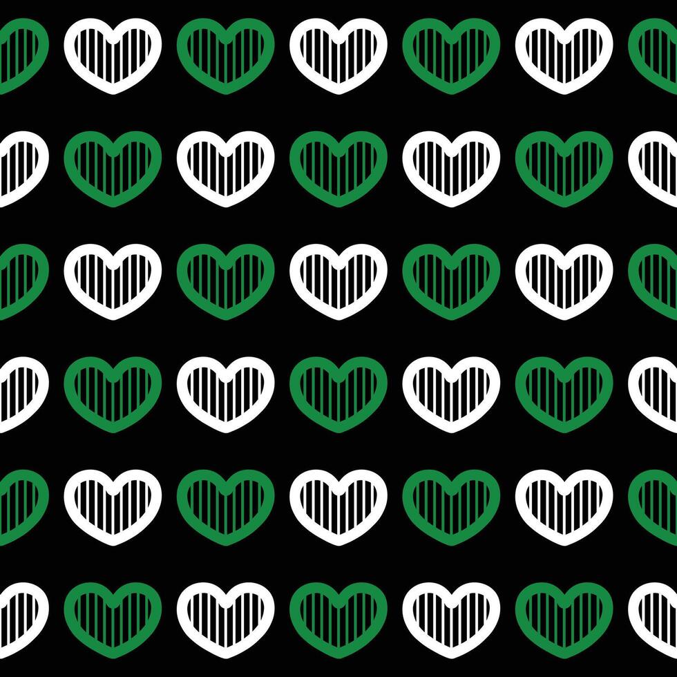 verde e bianca cuore senza soluzione di continuità modello su nero sfondo vettore