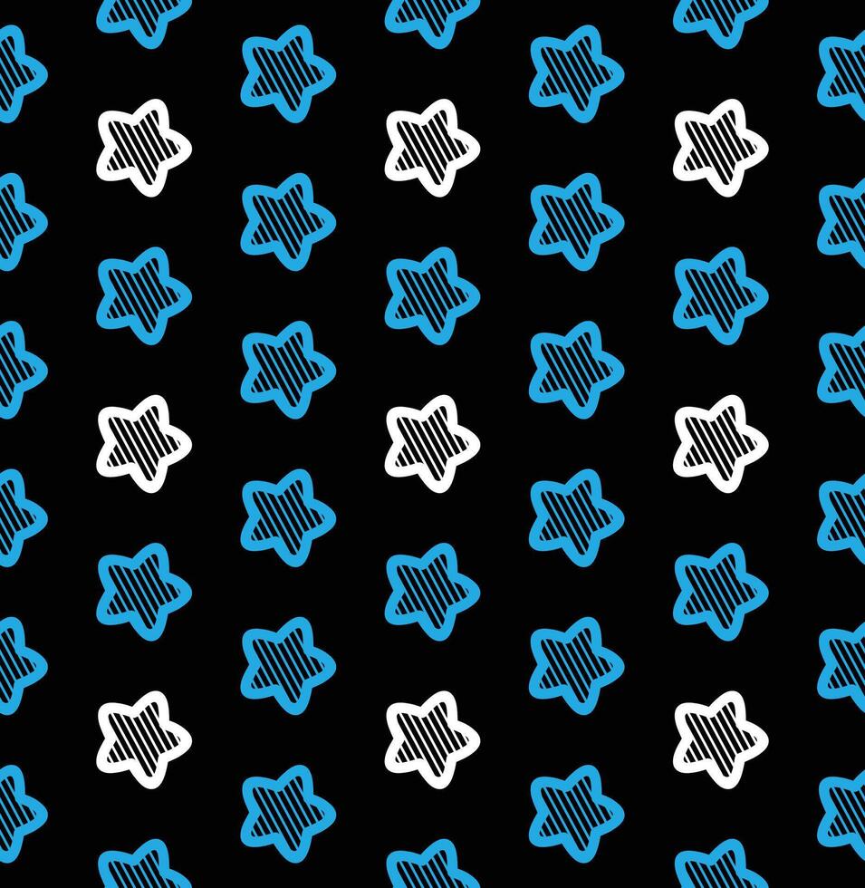 blu e bianca stelle senza soluzione di continuità modello su nero sfondo vettore