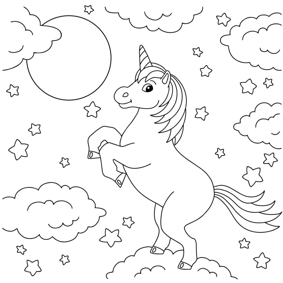 magico fata unicorno. pagina del libro da colorare per bambini. personaggio in stile cartone animato. illustrazione vettoriale isolato su sfondo bianco.