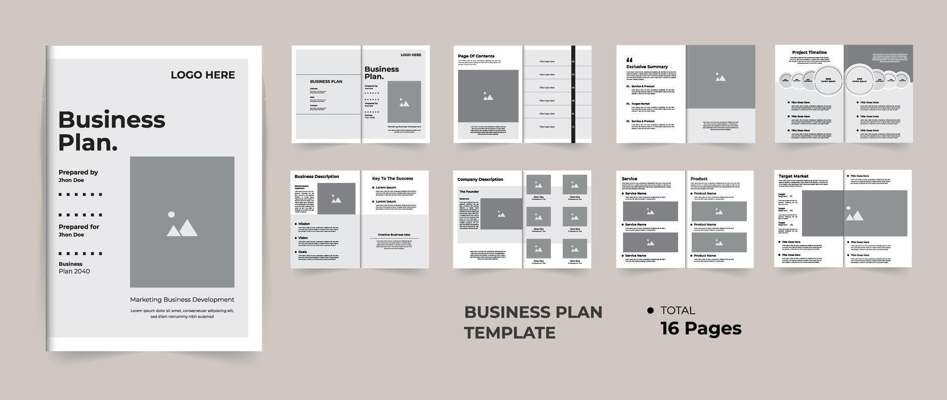 aziendale attività commerciale Piano modello design con creativo disposizione 16 pagine design vettore