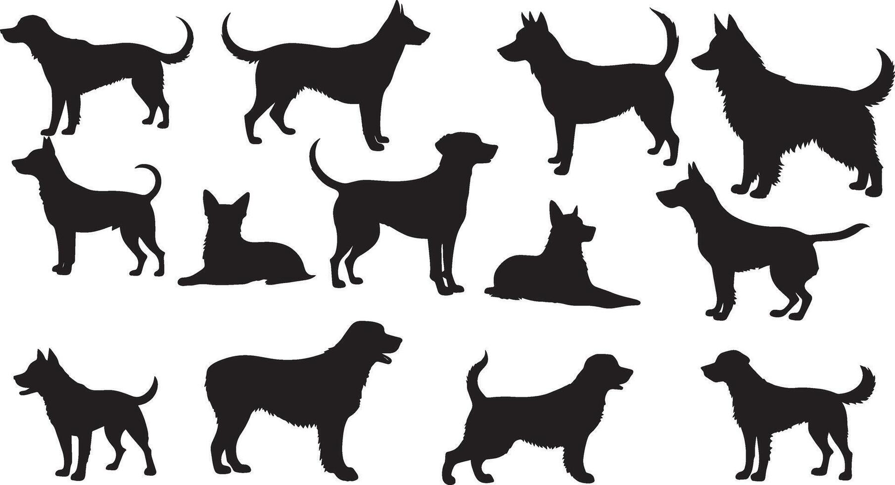 impostato di un' cane silhouette vettore illustrazione