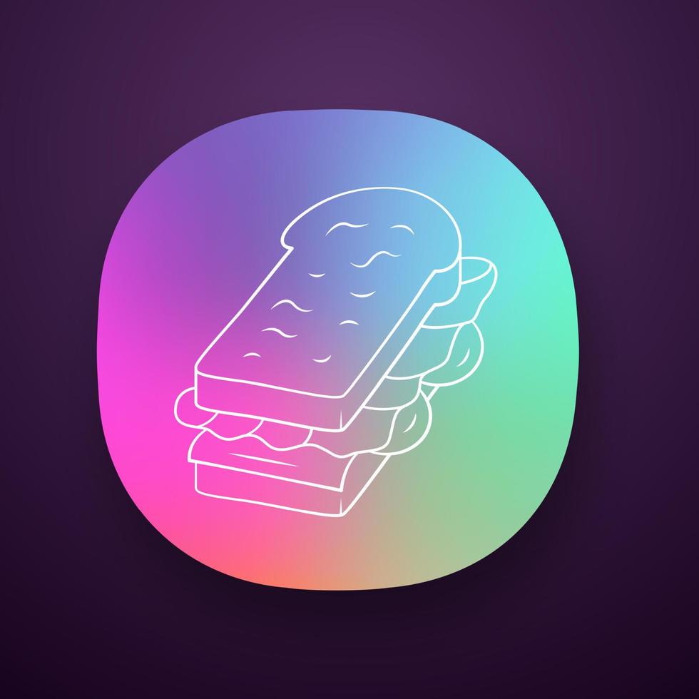 icona dell'app panino. fast food, colazione, pranzo scolastico. panino con prosciutto, formaggio, insalata e pane tostato. aperitivo. interfaccia utente ui ux. applicazione web o mobile. illustrazione vettoriale isolato