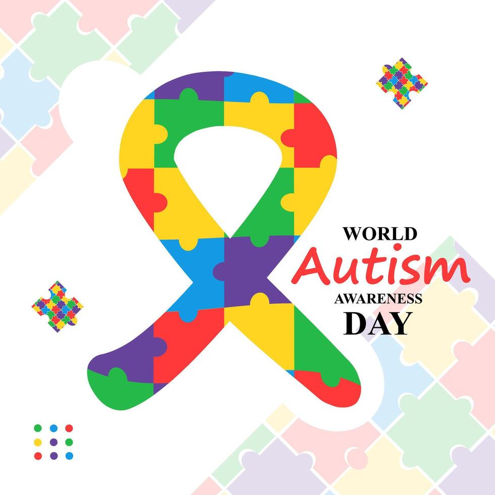manifesto mondo autismo consapevolezza giorno nastro puzzle sega colorato vettore illustrazione design