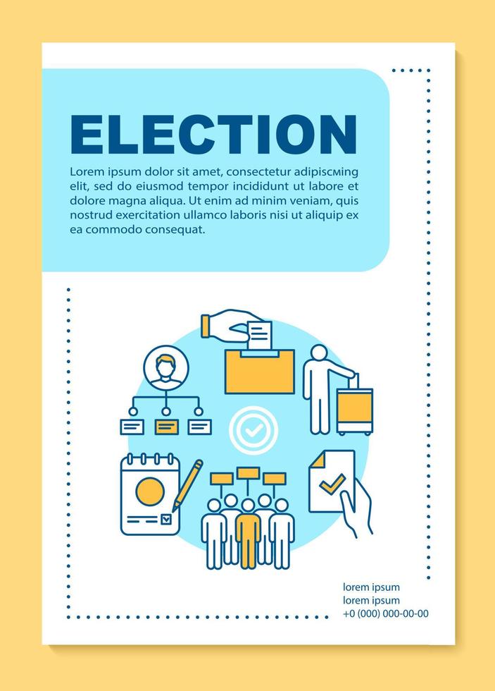 layout del modello di brochure elettorale. tenendo il voto. affluenza alle urne. volantino, opuscolo, stampa di volantini con illustrazioni lineari. layout di pagine vettoriali per riviste, relazioni annuali, manifesti pubblicitari