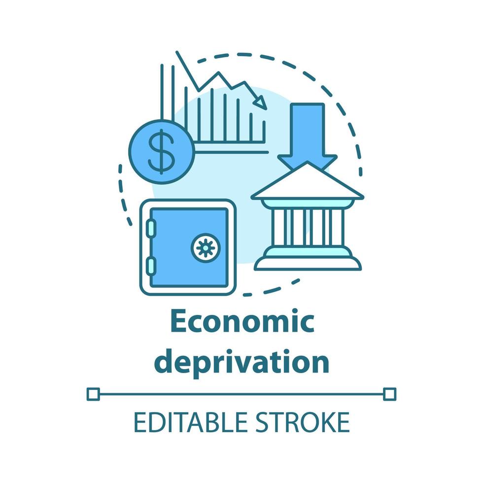 icona del concetto di privazione economica. povertà perdita finanziaria, mancanza di denaro. illustrazione di linea sottile. crisi finanziaria. crollo del mercato azionario, declino. fallimento. disegno di assieme isolato. tratto modificabile vettore