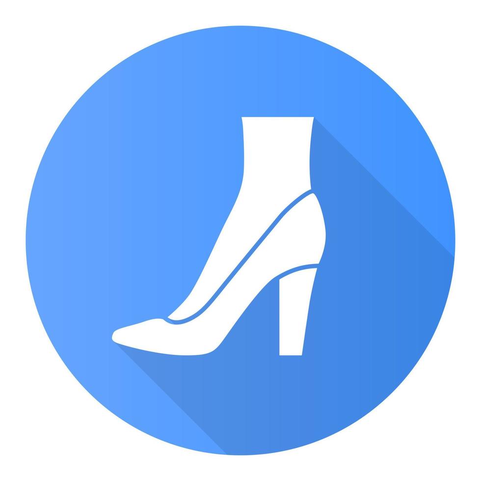 pompe blu design piatto lunga ombra icona del glifo. donna elegante design di calzature formali. tacchi alti impilati casual femminili, scarpe da corte moderne di lusso. accessorio alla moda. illustrazione vettoriale silhouette