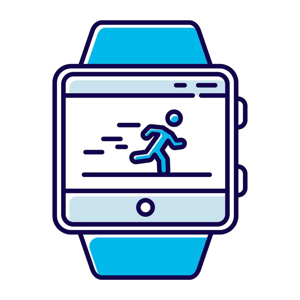 icona del colore dell'applicazione in esecuzione fitness tracker. funzione smartwatch, capacità del braccialetto e servizio benessere. app per la salute e lo sport. tachimetro e monitoraggio dei passi. illustrazione vettoriale isolato