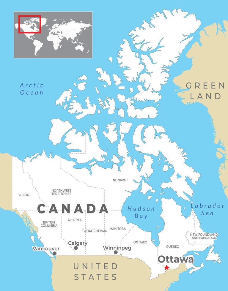 Canada politico carta geografica con capitale ottava, maggior parte importante città e nazionale frontiere vettore