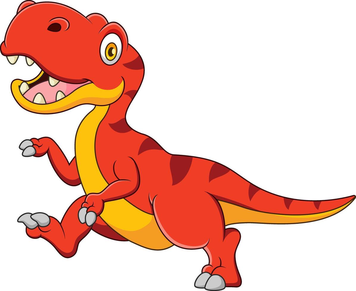 cartone animato illustrazione di un' carino tirannosauro in esecuzione vettore