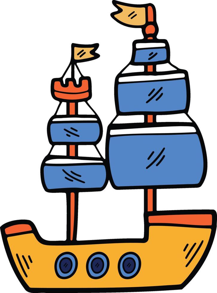 mano disegnato barca a vela o pesca barca nel piatto stile vettore
