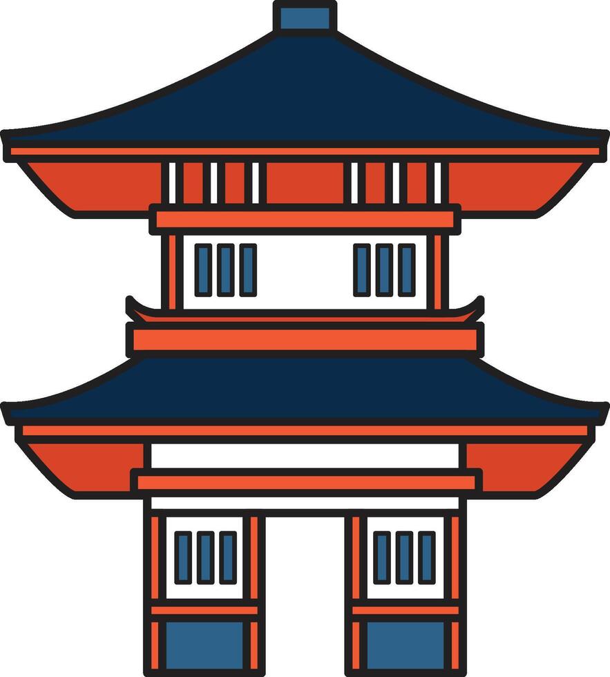 mano disegnato giapponese e Cinese stile padiglioni o pagode nel piatto stile vettore
