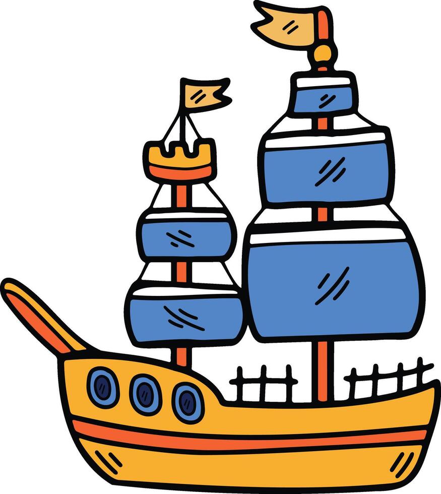 mano disegnato barca a vela o pesca barca nel piatto stile vettore