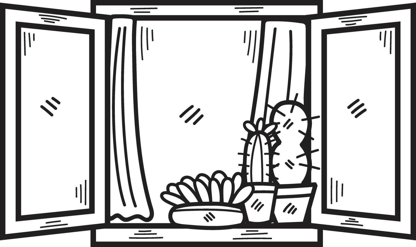 mano disegnato finestra e cactus nel piatto stile vettore