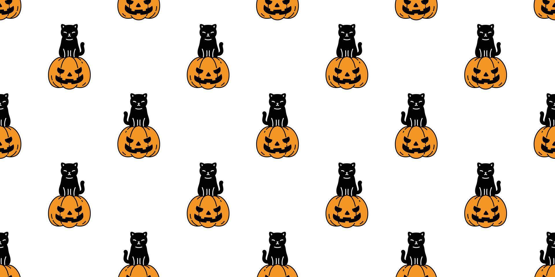 gatto senza soluzione di continuità modello Halloween zucca gattino vettore sciarpa isolato ripetere sfondo piastrella sfondo cartone animato personaggio scarabocchio illustrazione design