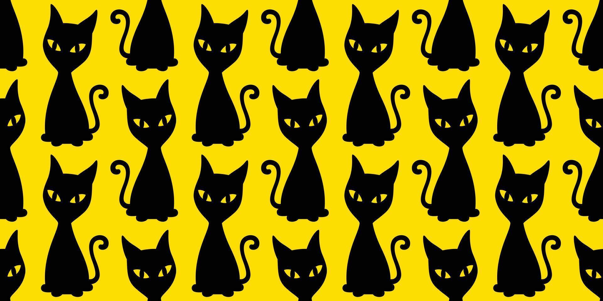 gatto senza soluzione di continuità modello Halloween gattino vettore calicò cartone animato sciarpa isolato ripetere sfondo piastrella sfondo personaggio scarabocchio illustrazione giallo design