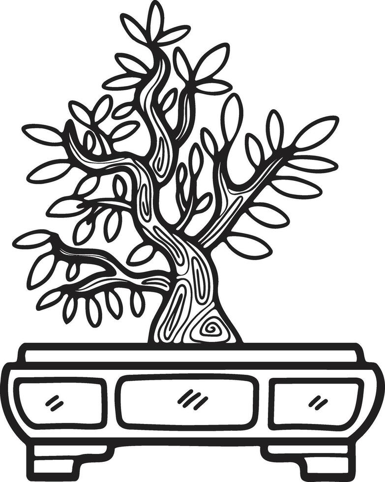 mano disegnato giapponese e Cinese stile Bonsai alberi nel piatto stile vettore