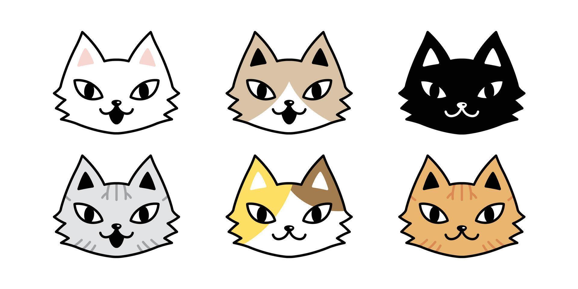 gatto vettore icona calicò gattino viso testa personaggio cartone animato animale domestico razza logo simbolo scarabocchio illustrazione animale design