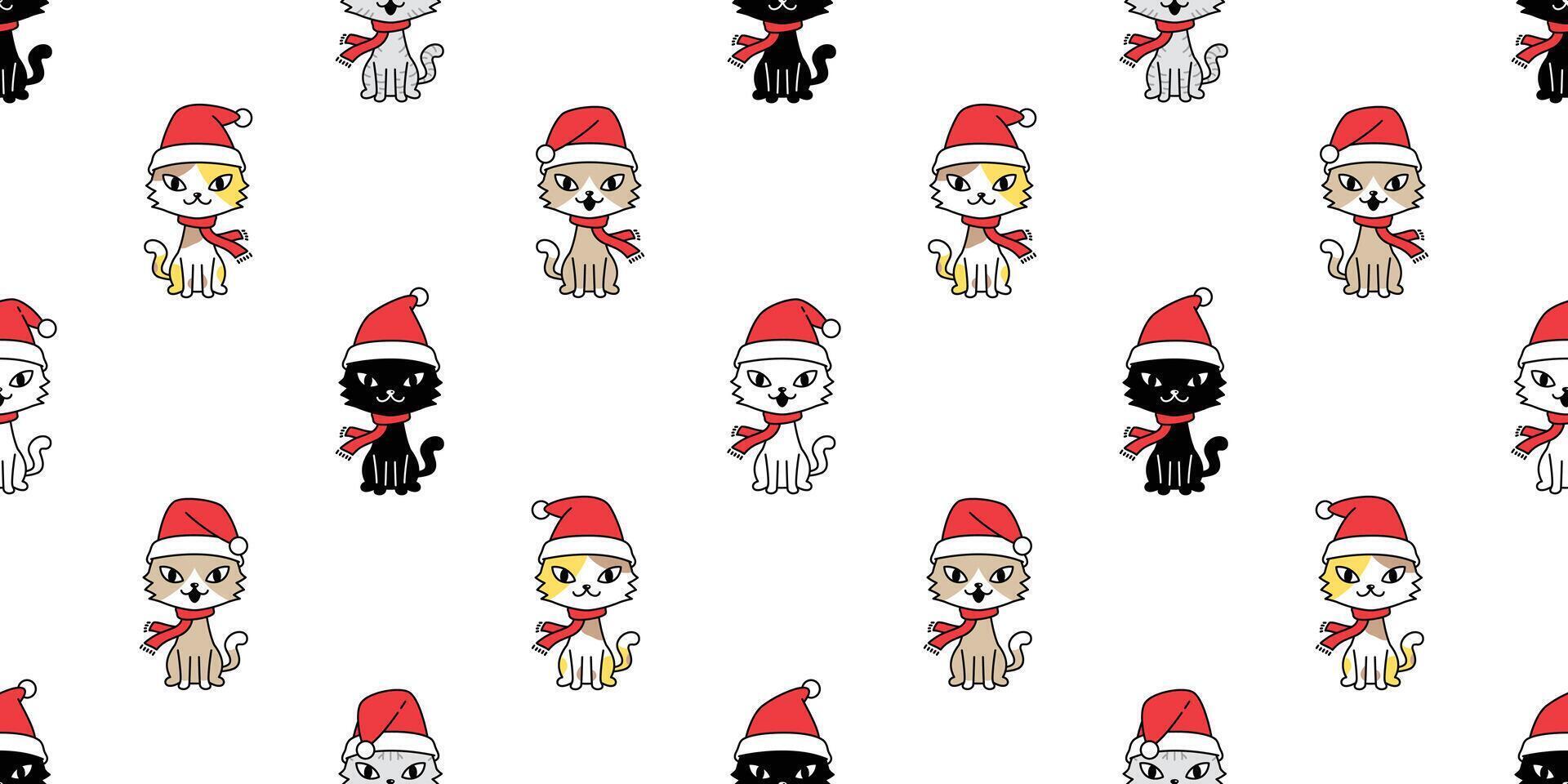 gatto senza soluzione di continuità modello Natale Santa Claus cappello gattino vettore cartone animato sciarpa isolato ripetere sfondo piastrella sfondo illustrazione scarabocchio design