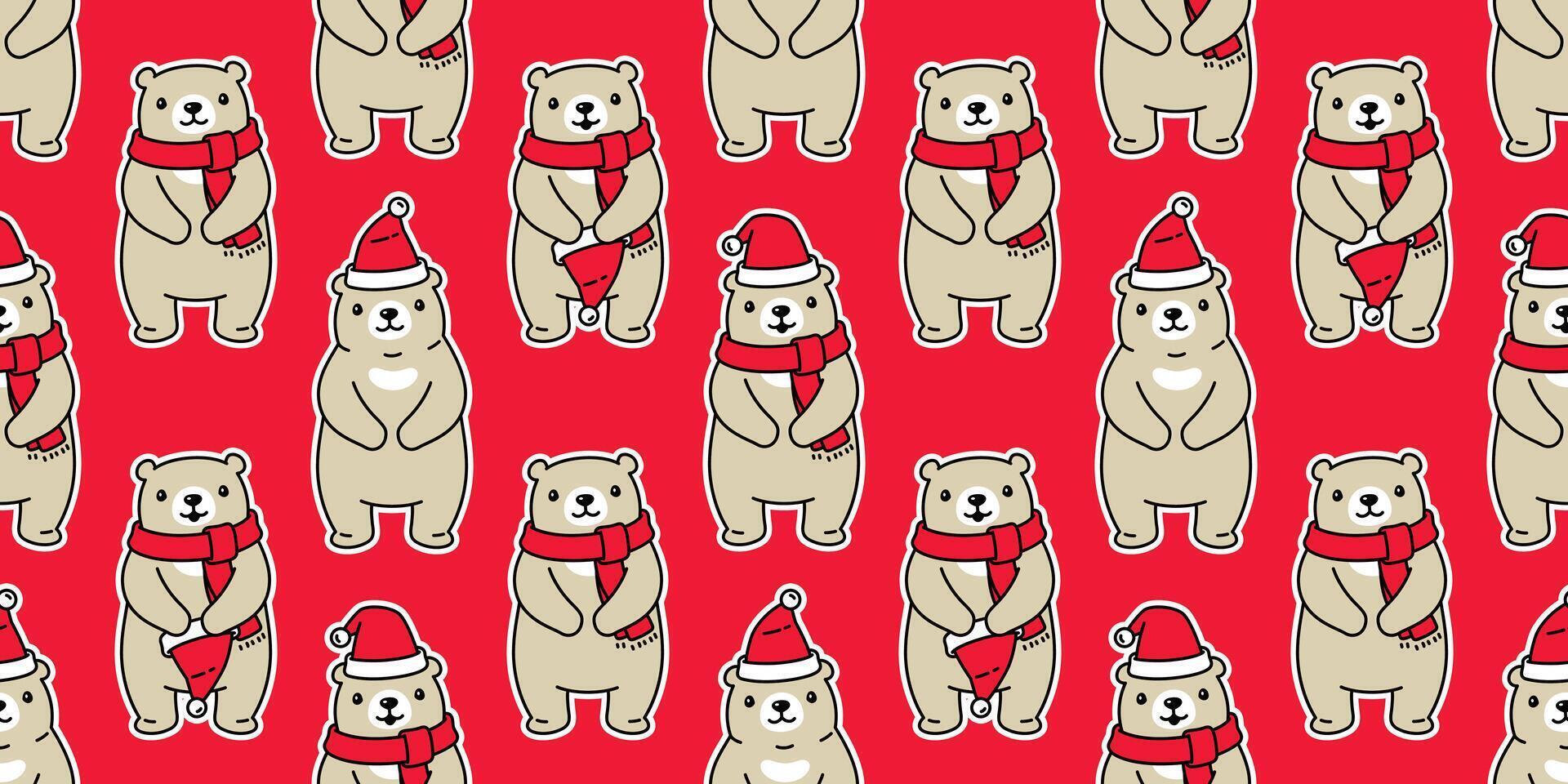 orso senza soluzione di continuità modello Natale vettore polare orso Santa Claus cappello cartone animato ripetere sfondo sciarpa isolato piastrella sfondo illustrazione scarabocchio design