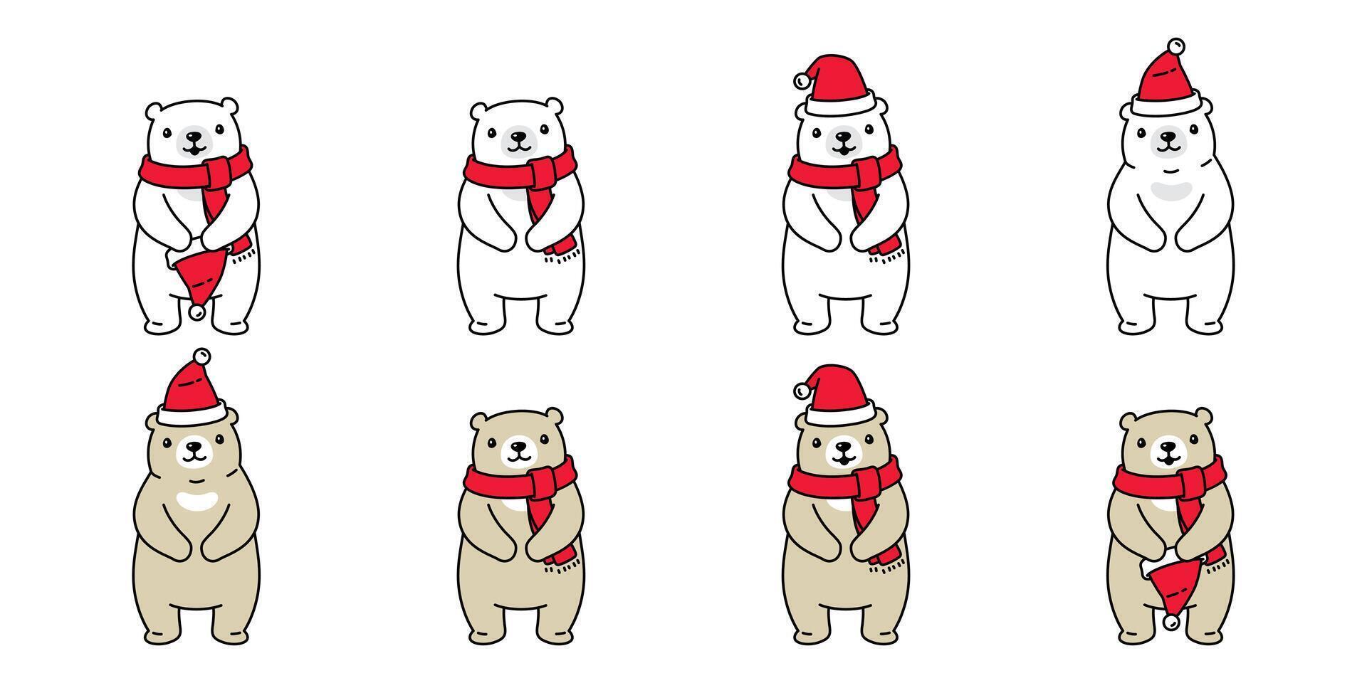 orso vettore Natale icona polare orso Santa Claus cappello sciarpa icona logo cartone animato personaggio scarabocchio illustrazione design