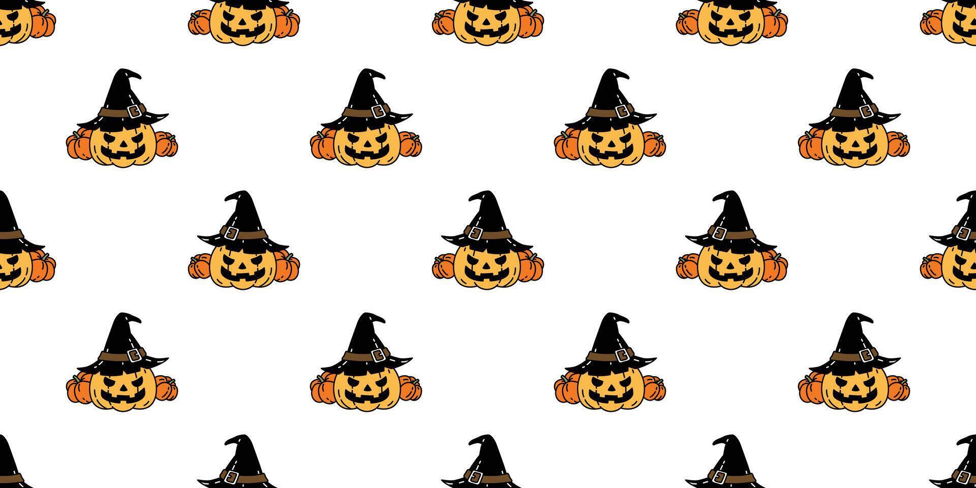 zucca Halloween senza soluzione di continuità modello vettore strega cappello fantasma cartone animato sciarpa isolato ripetere sfondo piastrella sfondo illustrazione icona simbolo scarabocchio design