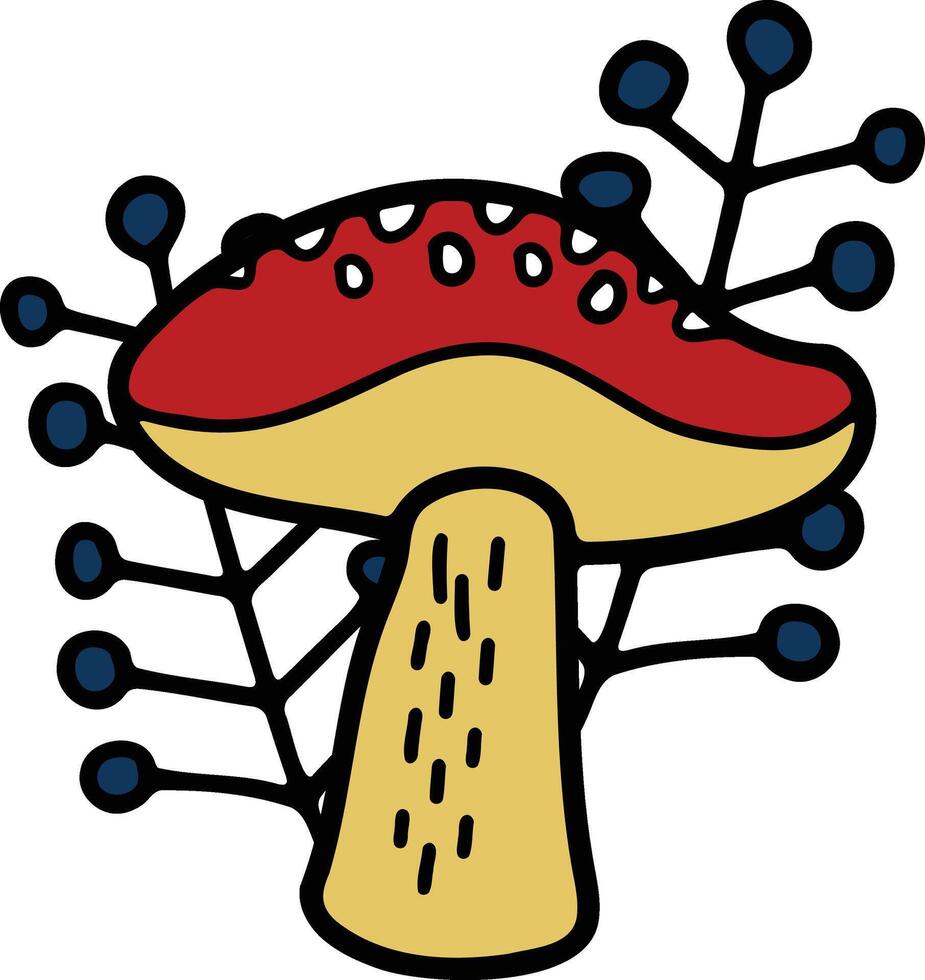 mano disegnato funghi o velenoso funghi nel piatto stile vettore