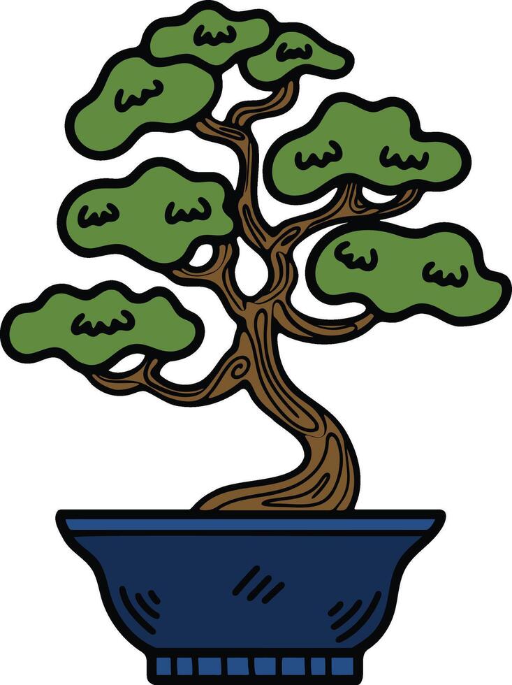 mano disegnato giapponese e Cinese stile Bonsai alberi nel piatto stile vettore