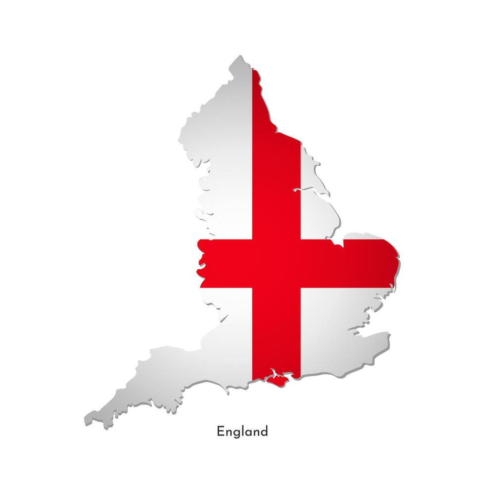 vettore isolato illustrazione con bandiera e semplificato carta geografica di Inghilterra, unito regno di grande Gran Bretagna e settentrionale Irlanda. volume ombra su il carta geografica. bianca sfondo