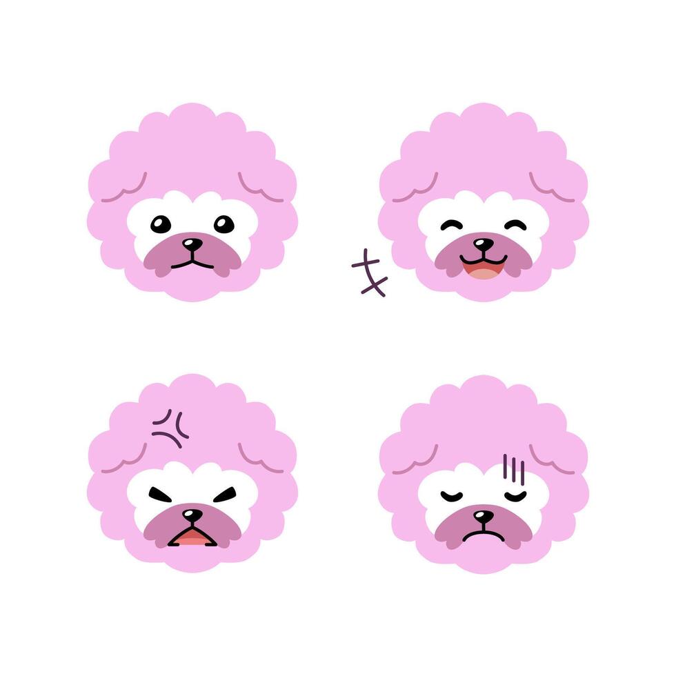 impostato di personaggio barboncino cane facce mostrando diverso emozioni vettore