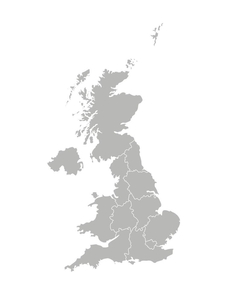 vettore isolato illustrazione di semplificato amministrativo carta geografica di il unito regno di grande Gran Bretagna e settentrionale Irlanda. frontiere di il regioni. grigio sagome. bianca schema.