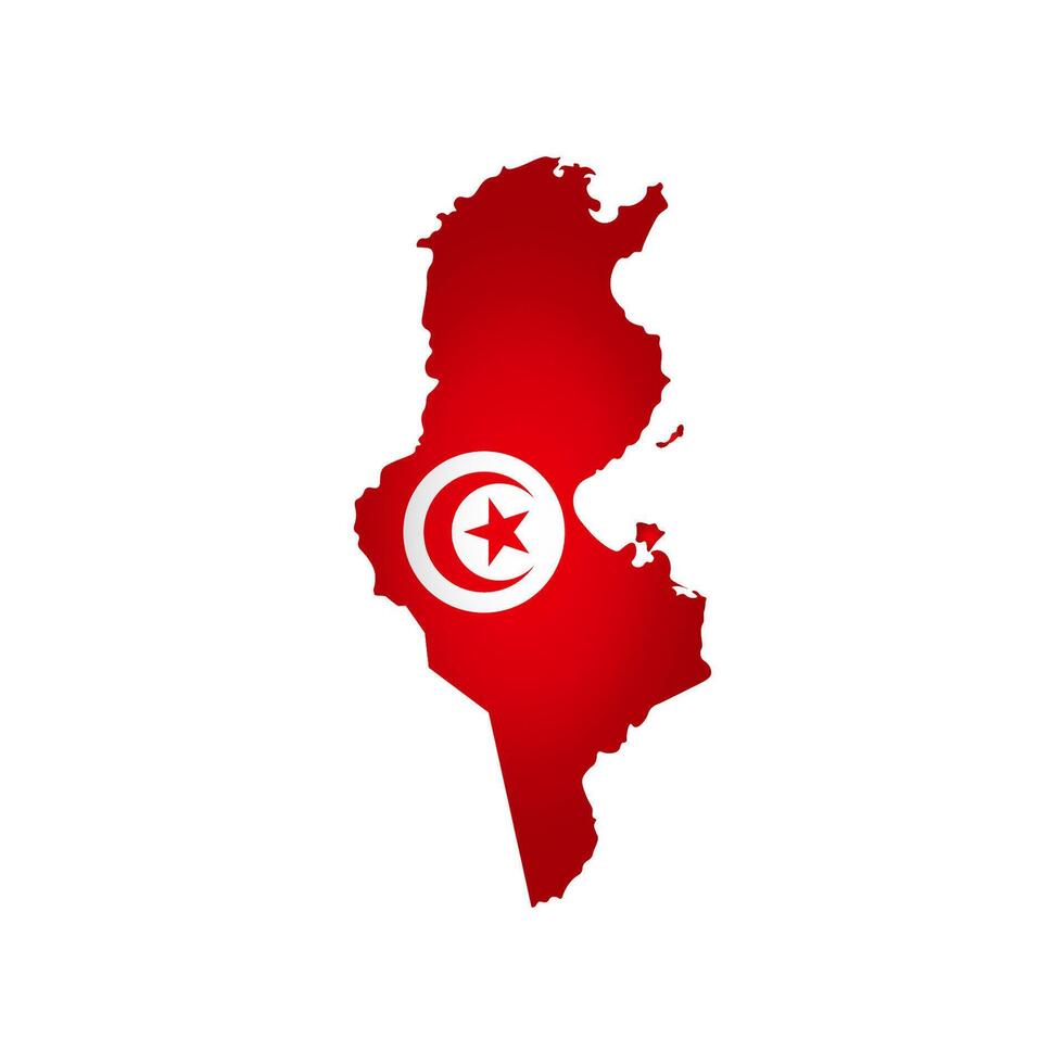 vettore isolato illustrazione con nazionale bandiera con forma di tunisia carta geografica semplificato. volume ombra su il carta geografica. bianca sfondo