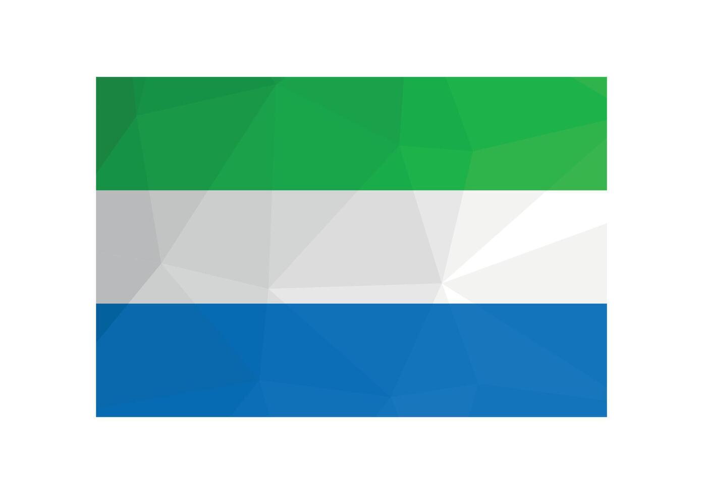 vettore illustrazione. ufficiale simbolo di sierra leone. nazionale bandiera con verde, bianca, blu strisce. creativo design nel Basso poli stile con triangolare forme. pendenza effetto