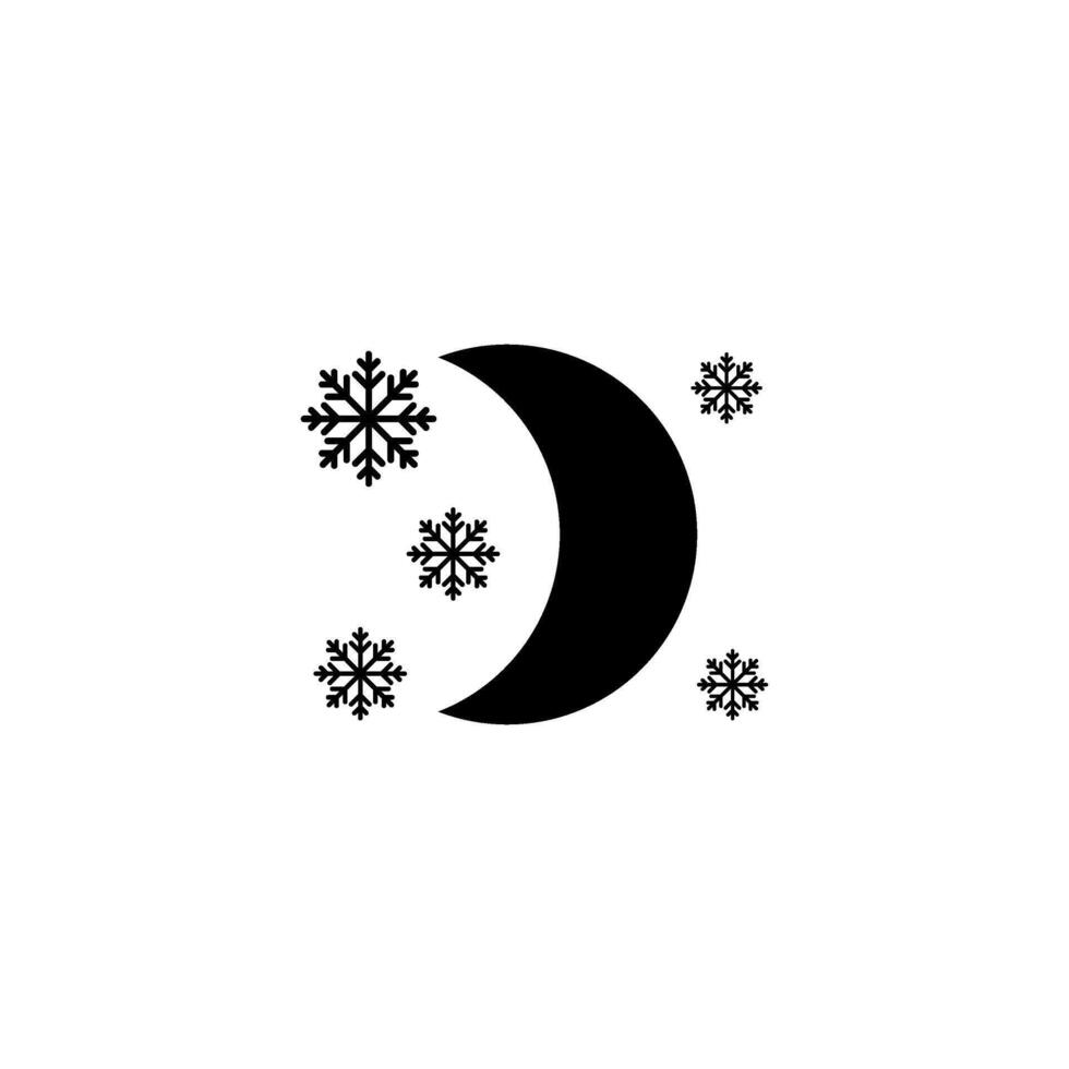 un' nero e bianca Immagine di un' mezzaluna con i fiocchi di neve vettore