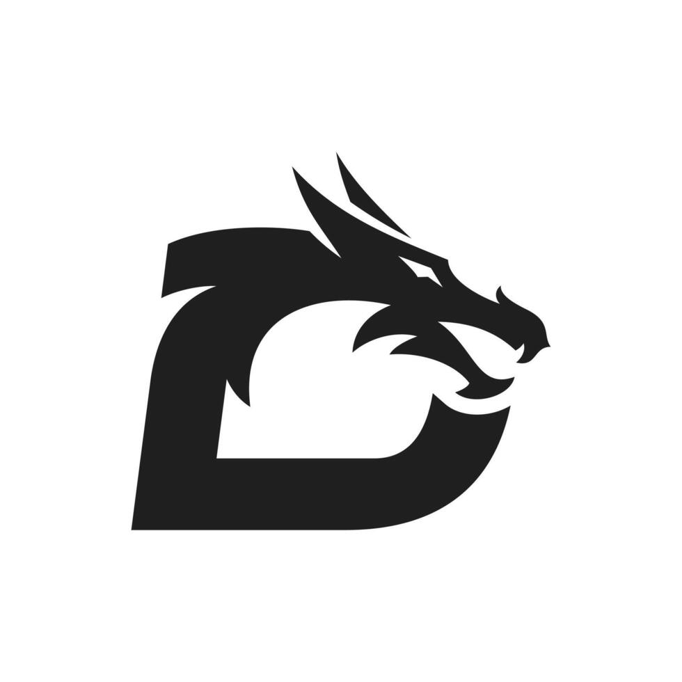 Drago testa silhouette e lettera d vettore logo icona vettore modello