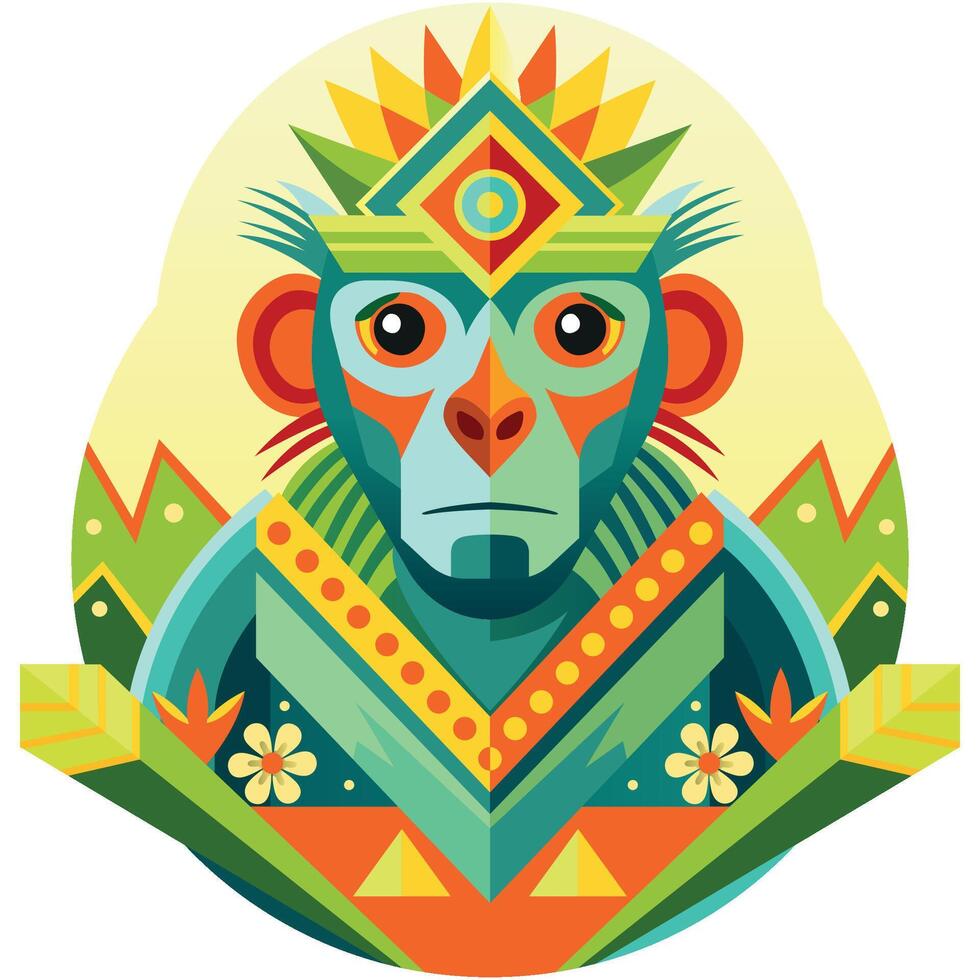 davanti Visualizza di africano maschera sagomato piace un' scimpanzé testa nel geometrico stile con caldo colori vettore
