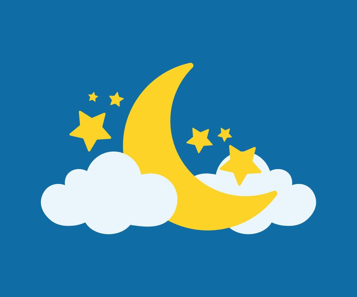 Luna nube e stelle nel carino cartone animato vettore per notte cielo illustrazione