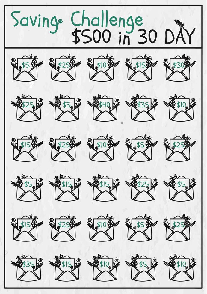 risparmi sfida 500 dollari obiettivo, risparmi sfida stampabile, risparmi sfida fascio vettore