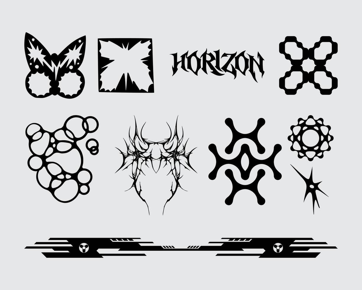 anti design orizzonte elemento brutalismo elemento forma risorsa acido manifesto, tatuaggio, illustrazione vettore raccapricciante icona, simbolo modificabile